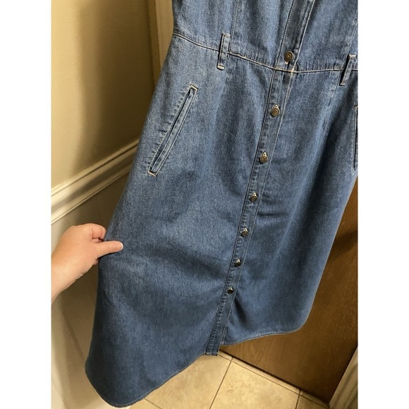 GV Gloria Vanderbilt Vintage Denim Lace Accent Sleeveless Button Maxi Dress Sz M - Picture 4 of 9